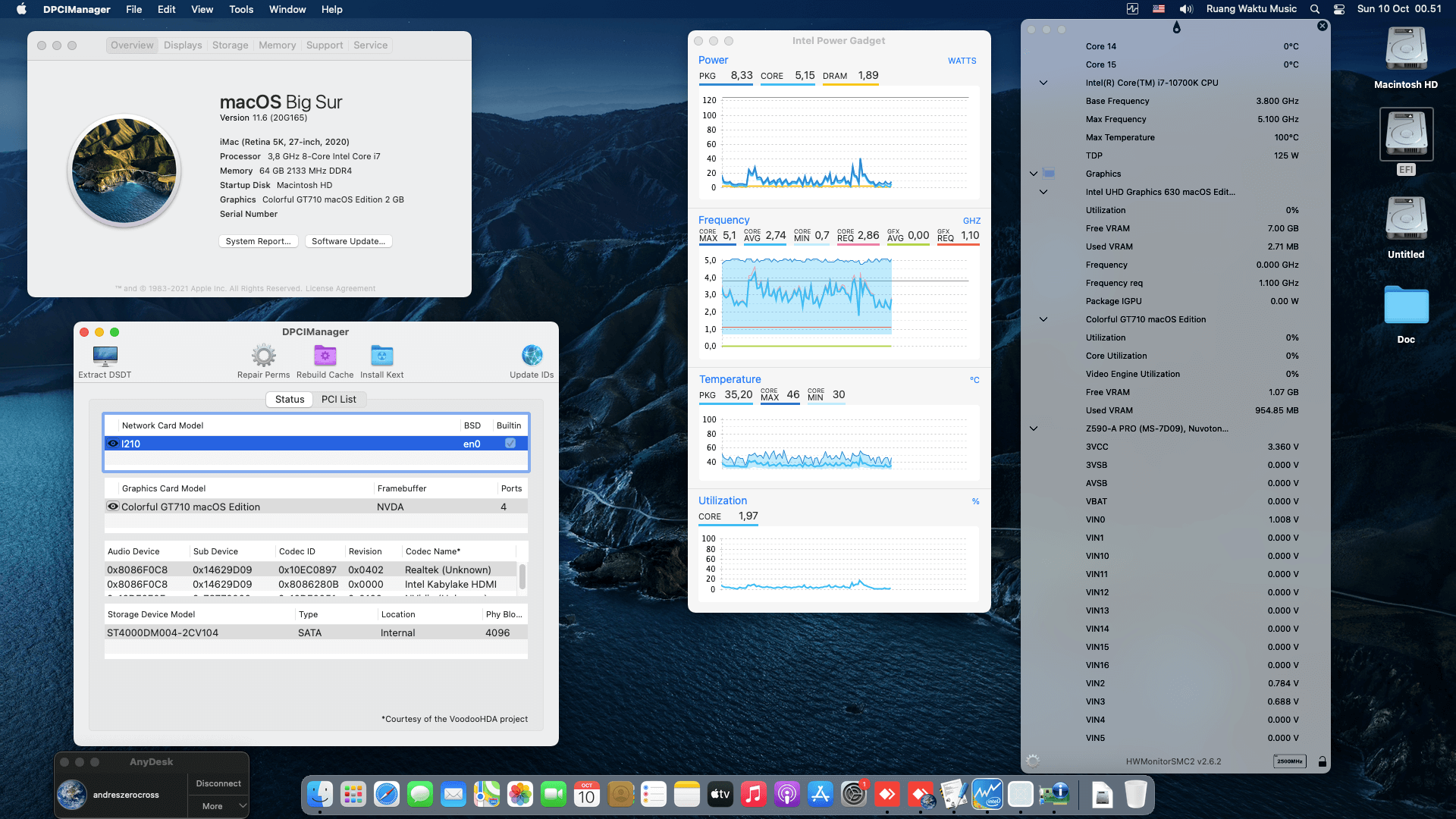 Success Hackintosh macOS Big Sur 11.6 Build 20G165 in MSI Z590A PRO + Intel Core i7 10700K + Colorful GT710